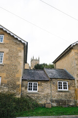 Autumnal English Village with Limestone Cottages and Autumn Trees - Quintessential Filming Location for Father Brown in Blockley, Gloucestershire in The Cotswolds