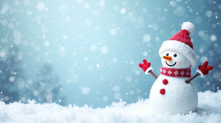 Snowman in a Winter Wonderland, Xmas banner with copyspace, Generative Ai