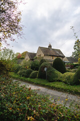 Autumnal English Village with Limestone Cottages and Autumn Trees - Quintessential Filming Location for Father Brown in Blockley, Gloucestershire in The Cotswolds