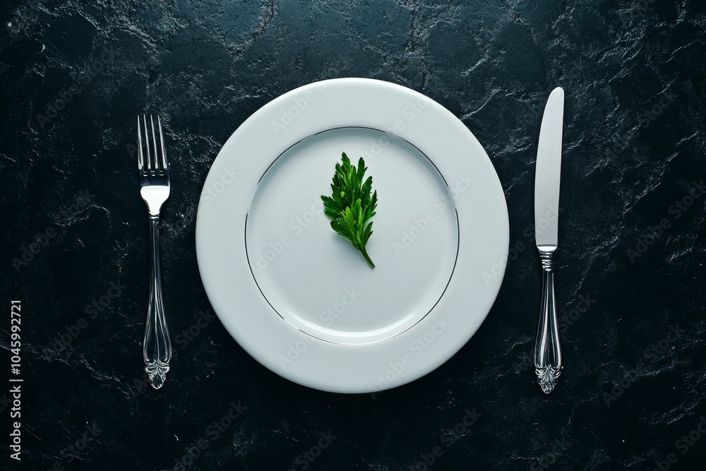 Poster a minimalist design of a plate with a fork and knife resting beside it, highlighting the emptiness o