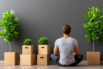 A person boxing up old belongings after a major life change, contemplating the lessons from the past as they move forward