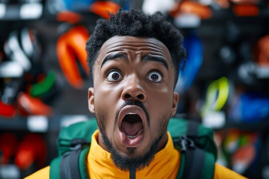 A person experiencing racial profiling in a store, with expressions of disbelief and frustration as they are treated unfairly