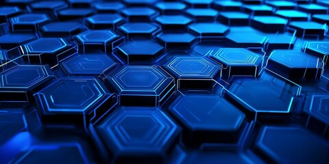 Naklejka premium Abstract close-up of blue hexagonal patterns, showcasing depth and vibrant colors in a futuristic digital design.