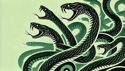 Obraz premium 巳年蛇の壁紙背景と年賀状素材緑カラー1