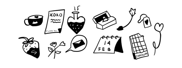 Naklejka premium Valentine’s Day Set Illustration | Cute Minimalist Doodle Vector for Romantic Designs