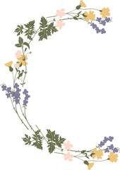 alphabet C uppercase illustration handdrawn created with flowers and leaves in pastel colors on transparent background
