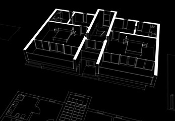 Architectural drawing  of a house 3d illustration