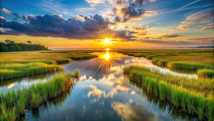 Obraz premium Spectacular savannah landscape with sunrise above marshes