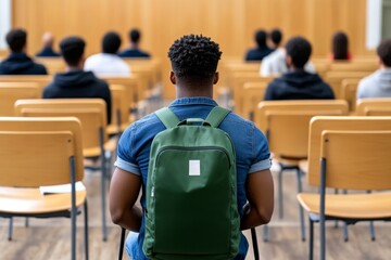 Fototapeta premium A student being unfairly overlooked by a teacher, sitting quietly while others receive attention and praise
