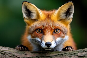Obraz premium A wild fox in the forest, sneaking towards a small rodent, driven by hunger and survival instincts