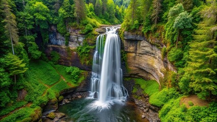 Waterfall cascading from cliff in forest during summer