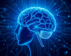 Obraz premium human head with brain futuristic