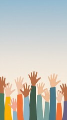 Obraz premium Graphic illustration of raised hands in different colors symbolizing celebration or achievement