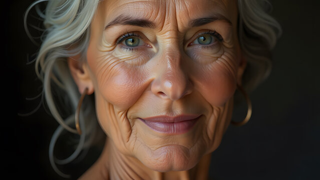 senior lady close up portrait, looking into the camera, generative ai