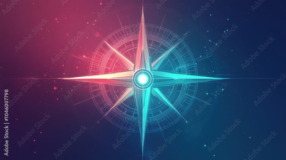 Poster this design showcases a sharp, geometric compass rose with vibrant colors and clean lines at its cen