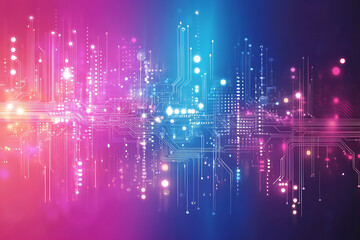 A futuristic circuit board design in festive New Year colors, featuring intricate digital technology elements, glowing lights, and advanced geometric patterns for a modern tech aesthetic.

