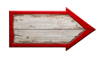 Arrow sign Wooden blank white arrow sign with a red frame isolated