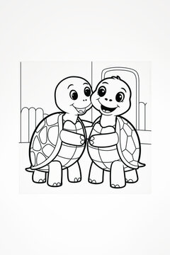 Freunde f&uuml;rs Leben &ndash; Zwei fr&ouml;hliche Schildkr&ouml;ten zum Ausmalen, Umarmung unter Schildkr&ouml;ten &ndash; Ein freundliches Ausmalbild f&uuml;r Kinder, Beste Freunde im Tierreich &ndash; Schildkr&ouml;ten-Abenteuer zum Ausmalen