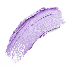 A gentle lavender paint brush stroke, representing a soft highlighter, isolated on a white background, showcasing the delicate shimmer and light texture of the makeup