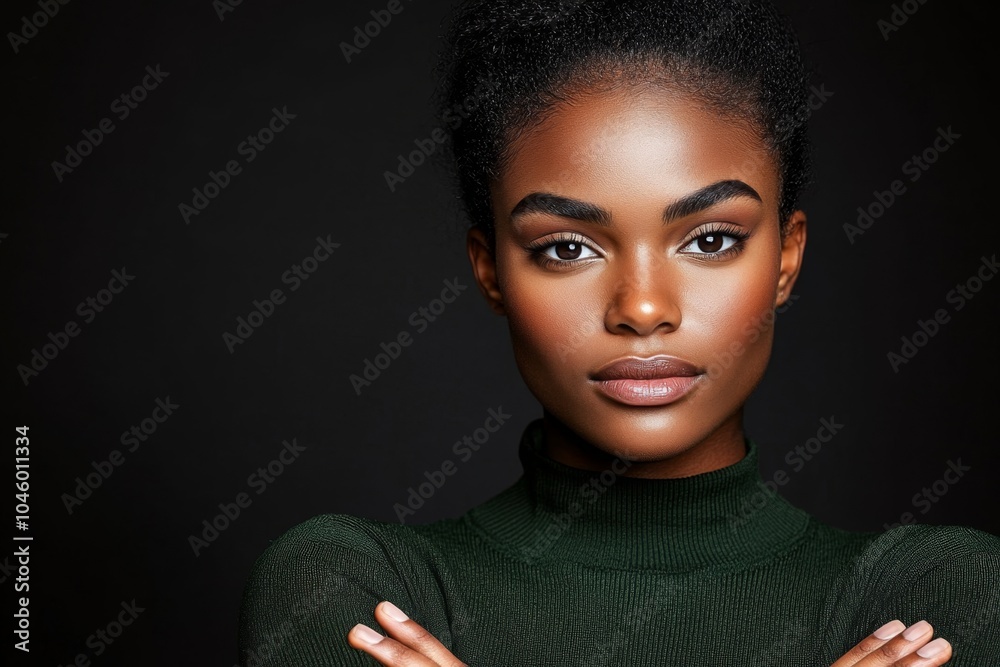 Poster Hyper-realistic close-up of a person standing tall with confidence, with every detail of their posture and expression showing inner strength and self-respect