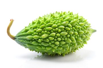 Spiny gourd with bristly texture on white background from high angle