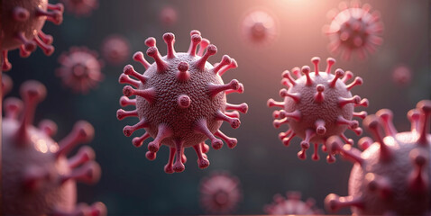 Fototapeta premium Colorful depiction of a virus, submicroscopic infectious agent replicating inside living cells