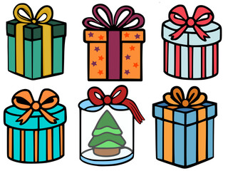 set of gift boxes with bows, colorful gift box, christmas gift 