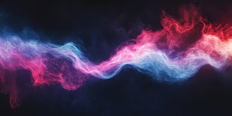 Obraz premium Grainy background displaying a deep crimson, lavender, and light blue glowing color wave against a black backdrop, with noise texture enhancing the design for a dynamic banner