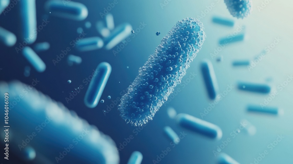 Aufkleber This showcases a magnified view of numerous bacteria, displaying their distinct shapes and lively movements in a scientific laboratory context. Generative AI