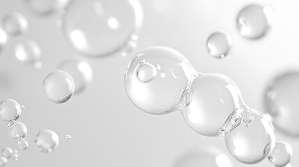 Close up of white white drops liquid bubbles molecules