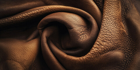 Textured close-up of genuine brown leather, featuring fine grain patterns and natural wrinkles, with a soft matte sheen, emphasizing its rugged yet elegant appeal
