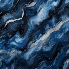 Obraz premium A captivating abstract oil paint pattern with wavy shapes in dark blue and silver, creating a mystical and otherworldly atmosphere