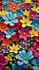 Fototapeta premium A vibrant garden of mixed flowers in full bloom during a sunny spring day. Generative AI