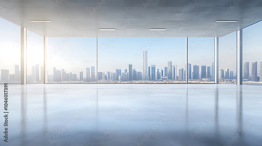 Poster concrete floor or slab empty space or area in showroom shop or store background design with blue sky