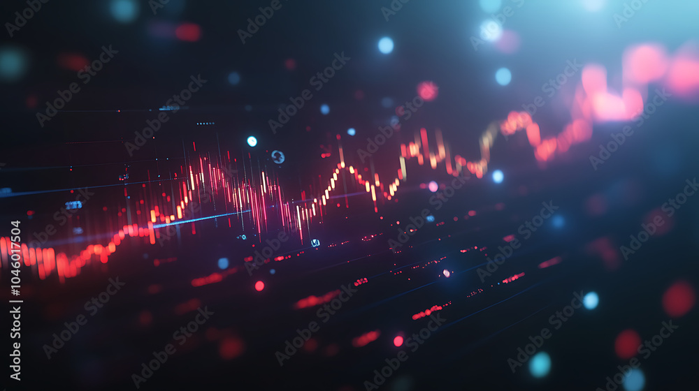 Poster Digital display options chart stock market glowing on a dark background Growth graph 
