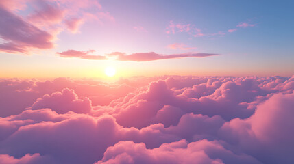 Beautiful aerial view above clouds at sunset Beautiful cloudscape with blue sky and pink clouds 3d illustration