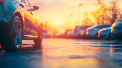 Car parked at outdoor parking lot Used car for sale and rental service Car insurance background Automobile parking area Car dealership and dealer agent concept Automotive industry 