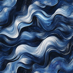 Fototapeta premium A captivating abstract oil paint pattern with wavy shapes in dark blue and silver, creating a mystical and otherworldly atmosphere