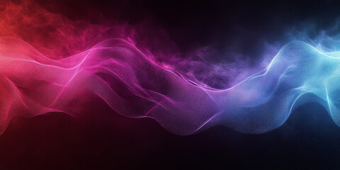 Fototapeta premium Grainy background displaying a deep crimson, lavender, and light blue glowing color wave against a black backdrop, with noise texture enhancing the design for a dynamic banner
