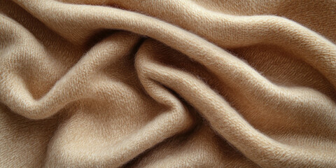 Cozy light brown fabric with a gentle pile, folded gracefully to reveal its soft texture and warm tones, suitable for a natural-themed background or design