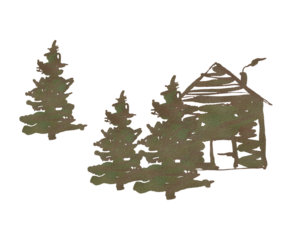 Watercolor illustration of old house with a trees - isolated on transparent background