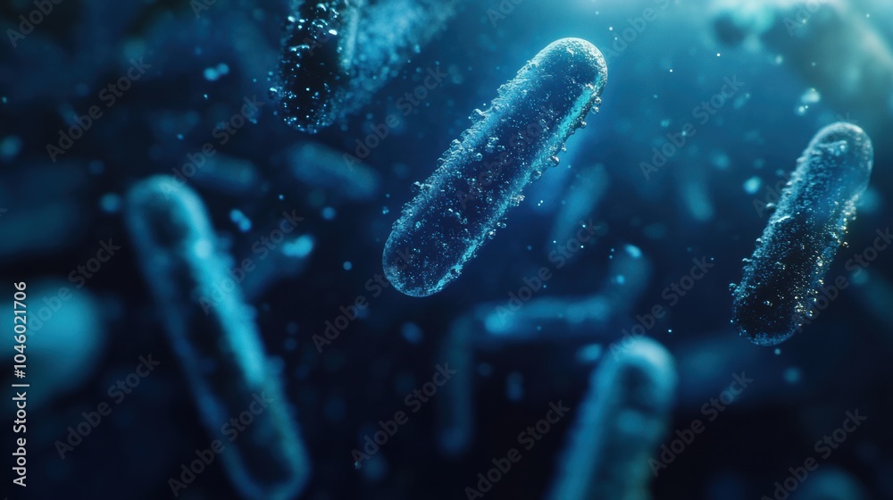 Fototapete bacteria are suspended in water, revealing unique shapes and textures while illuminated under a brig