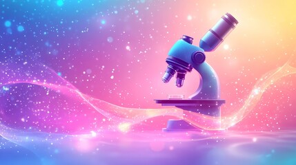 Naklejka premium Abstract microscope icon floating on a radiant pastel gradient, combining flat and glossy elements to create a playful yet professional look