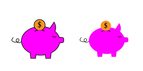 Piggy bank icon. Piggy bank saving money icon in different style. Baby pig piggy bank. vector illustration