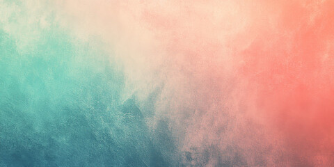 Cool cyan to warm coral grainy gradient abstract background, featuring noise texture, creating a smooth, balanced color transition for a stylish header design
