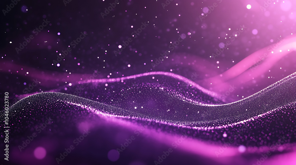 Poster digital purple particles wave and light abstract background with shining dots stars