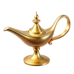 Gold Arabian genie lamp on transparent background