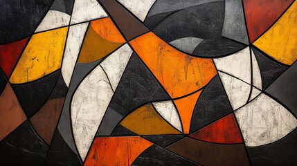 Fototapeta premium An abstract composition featuring vibrant shapes and colors, creating a dynamic and modern visual experience against a dark background.