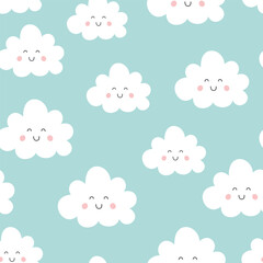 Seamless pattern with cute clouds. Background for kids. Vector illustration. It can be used for wallpapers, wrapping, cards, patterns for clothes and other.