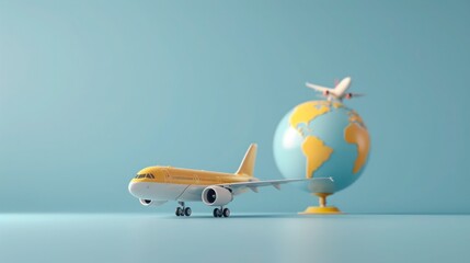 Airplane and Globe Models on Blue Background - Perfect for Travel Arrangement Concepts and Wanderlust Inspiration